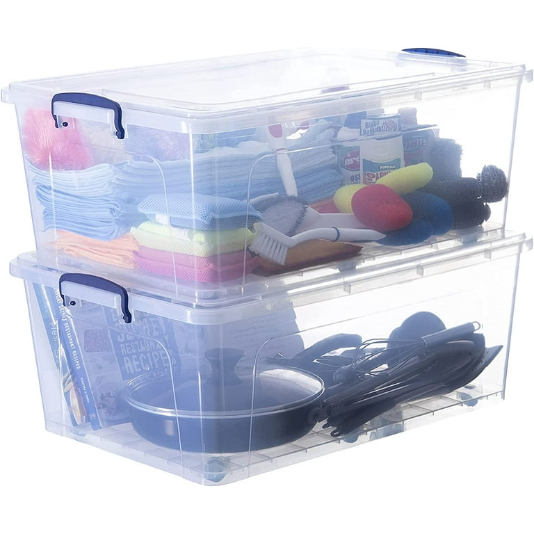 Superio Clear Storage Container with Wheels, Stackable Plastic