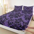 thumbnail image 4 of jejeloiu Spooky Skull Queen Sheets,Damask Pattern Queen Sheet Sets For Adults,Purple Black,4 Pieces,1 Flat Sheet, 1 Fitted Sheet and 2 Pillowcases, 4 of 6
