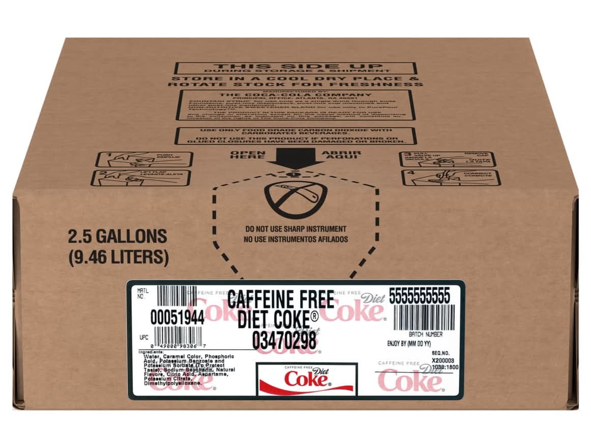 Diet Coke Caffeine-Free Soda Syrup Concentrate Bag-in-Box, 2.5