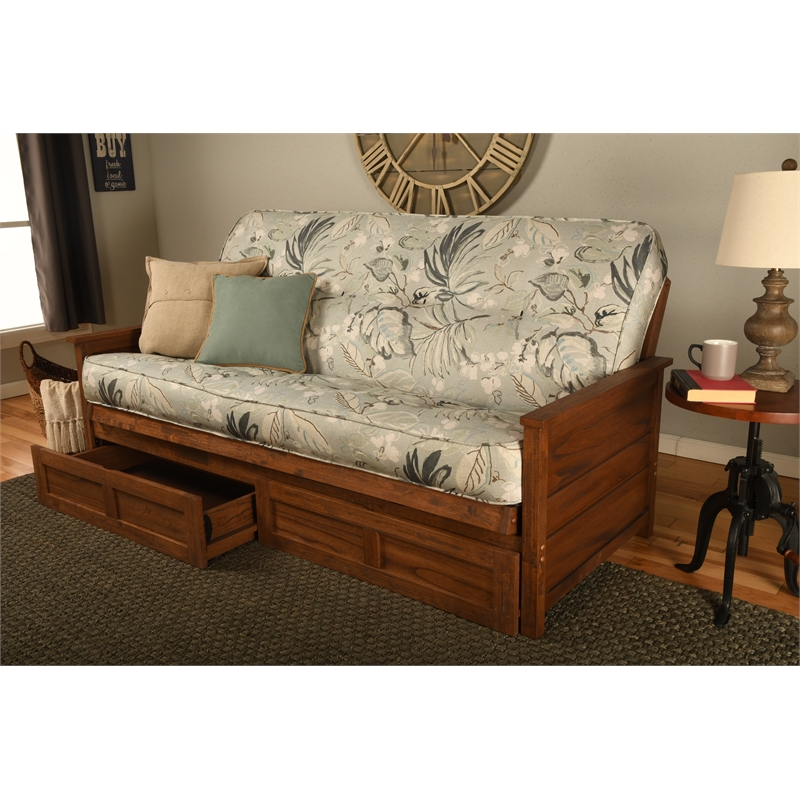 Kodiak Furniture Lexington Storage Futon in Weathered Brown w/ Rain Mattress