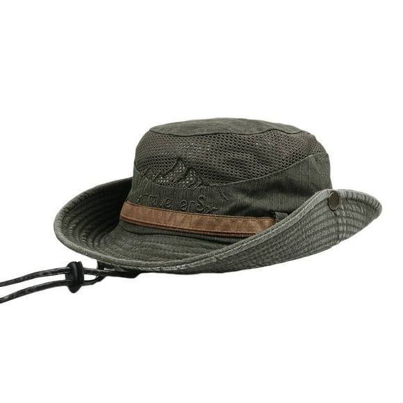 nsendm Male Hat Adult Men's Outdoor Sun Hat Climbing Bucket Embroidery Visor Hats Cotton Outdoor Mens Fisherman Mesh Hat Cab Men's Flat(Army Green, One Size)