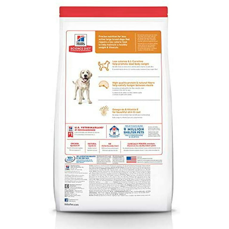 Milliard sagsøger Biskop Hill's Science Diet Dry Dog Food, Adult, Large Breed, Light, Chicken Meal &  Barley Recipe for Healthy Weight & Weight Management, 30 lb. Bag -  Walmart.com