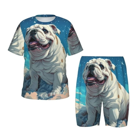 Luyuia Starry Sky Cloud Bulldog Print Girls  2-Piece Tie-Dye Pajama Set  Cute Summer Loungewear with Shirt and Tank Shorts Nightwear-Medium