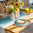 thumbnail image 4 of Nautical Anchor Teal Green Round 15 Inch Placemats Set of 4, Coastal Ocean Ombre Striped HeatResistant Non Slip Place Mats for Dining Table, Wipeable Braided Kitchen Table Mats for Housewarming, 4 of 9
