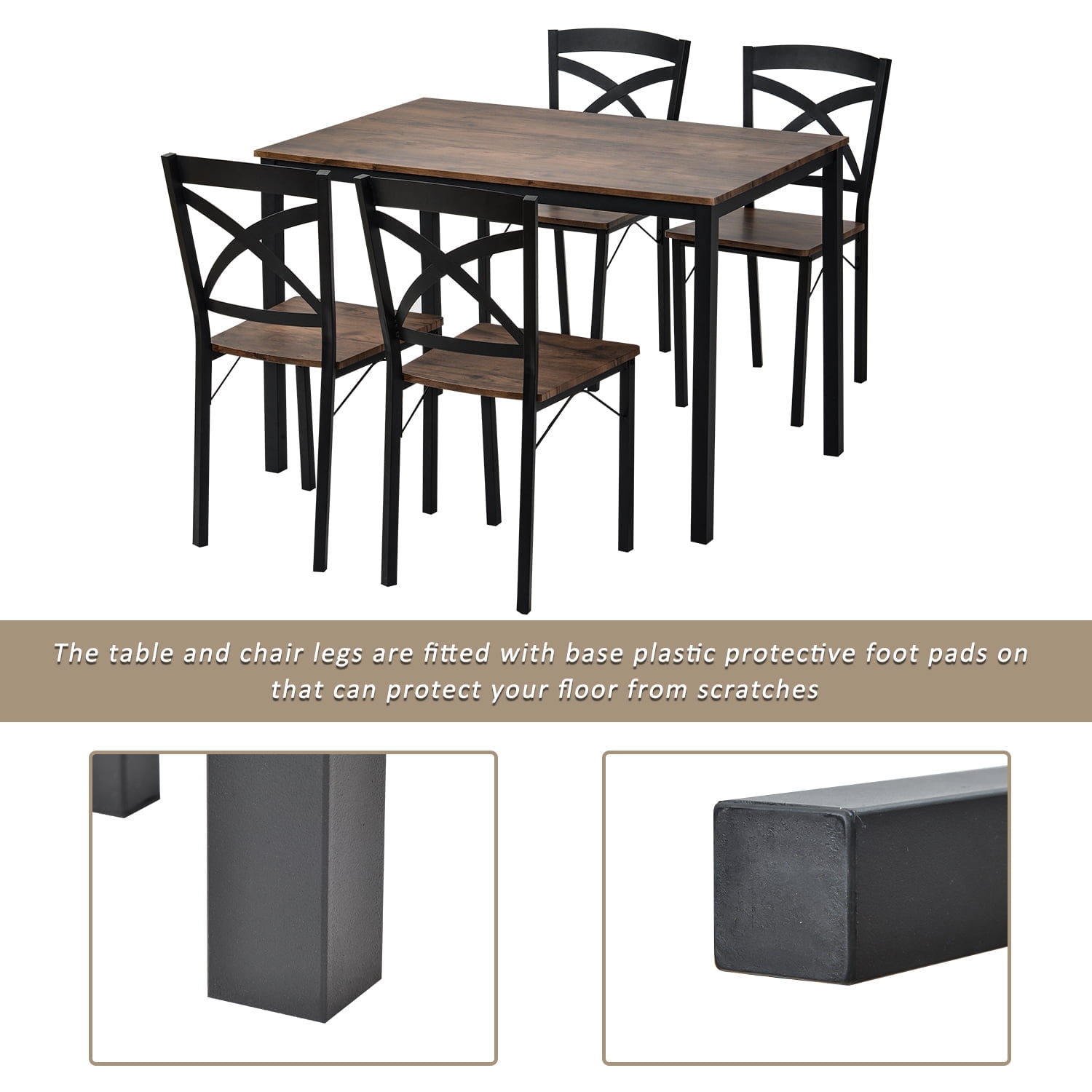 Resenkos Industrial Style 5 Piece Dining Table Set for Dining Room & Kitchen, 1 Table & 4 Chairs, Brown Resenkos Industrial Style 5 Piece Dining Table Set for Dining Room & Kitchen, 1 Table & 4 Chairs, Brown