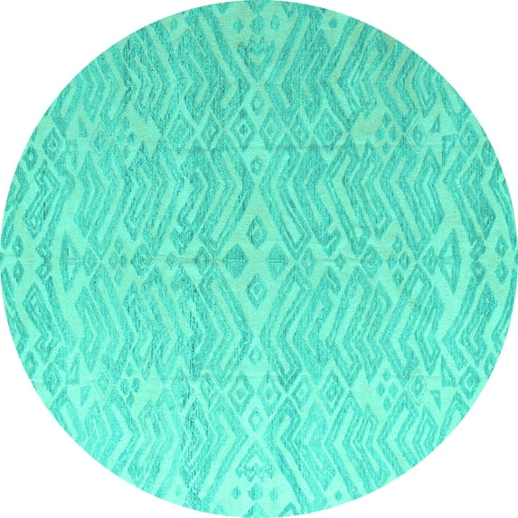 Ahgly Company Machine Washable Indoor Round Abstract Turquoise Blue Modern Area Rugs, 7' Round
