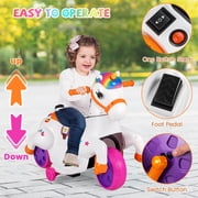 Costway 12V Kids Ride on Unicorn Toy with Training Wheels Music One-button Start Horse Toy Multicolor