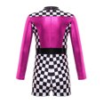thumbnail image 2 of YONGHS Girls Racer Jumpsuit Kids Race Car Racer Driver Outfits Long Sleeve Checkerboard Unitard Hot Pink 14, 2 of 7