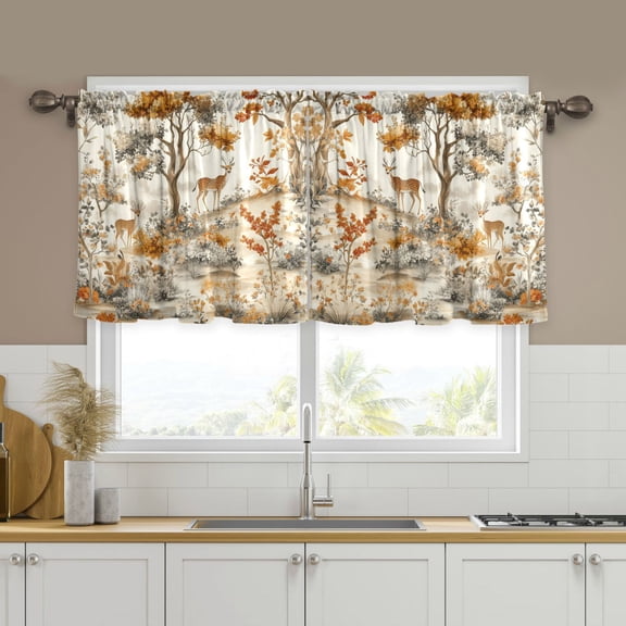Yayeee Kitchen Curtains Tier Set of 2 Light Filtering 57"x24" Over Sink Window Panels, Forest Pattern