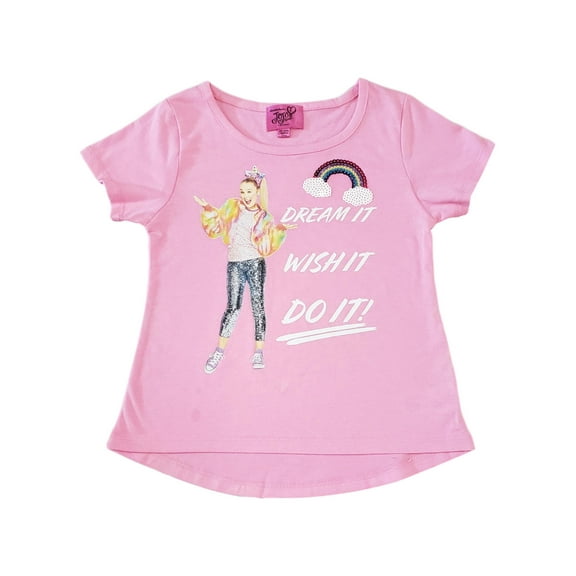 Jojo Siwa Girl Pink Dream It Wish It Do It Rainbow Sequin T-Shirt Top S (7/8)