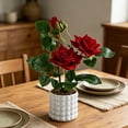 thumbnail image 4 of Artificial Potted Rose Bonsai, Lifelike Silk Flowers Faux Plant for Home Decor Maintenance Free Plastic Flowers Realistic Leaves White Pot, Red, Ccwuwei, 4 of 6