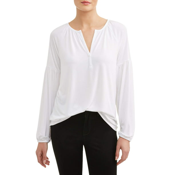 Time and Tru - Time and Tru Women's Long Balloon Sleeve Peasant Top ...