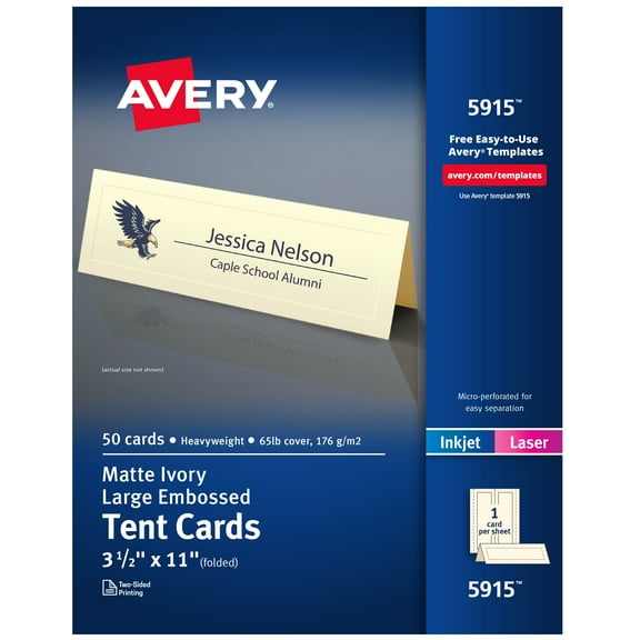 Avery Tent Cards, 3.5" x 11", Embossed Border, 50 Cards (5915)