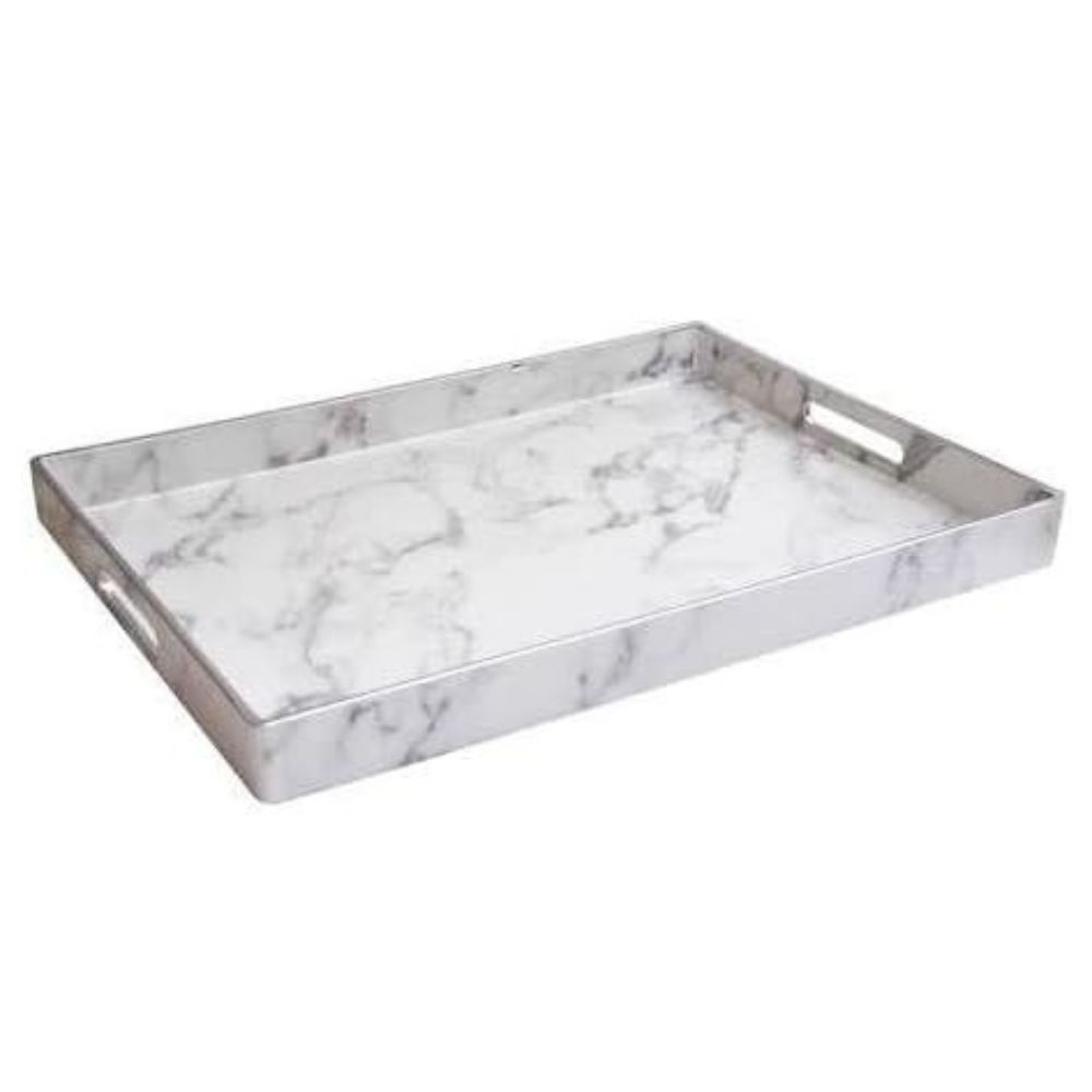American Atelier, Marble White Gray, Rectangular, Polypropylene Serving Tray with Handles, 14X19" - image 2 of 6