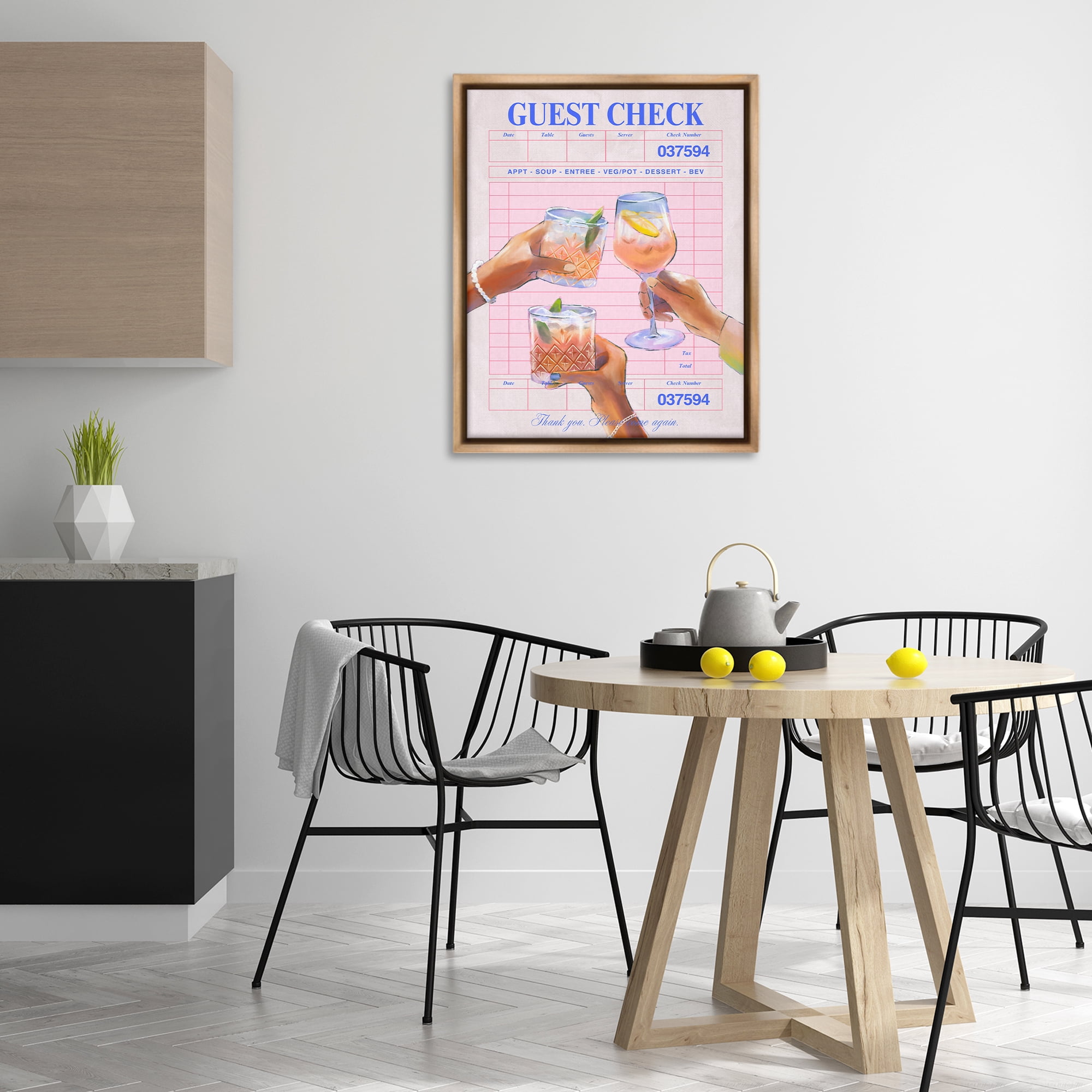 Stupell Industries Cheers over Guest Check Food & Beverage Painting Brown Floater Framed Canvas Art Print Wall Art, 25 x 31