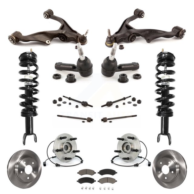 Transit Auto Front Disc Rotors Brake Pads Bearings Arms Shock Assembly Suspension Kit (15Pc) for Car Ram 1500 Dodge Excludes Rear Wheel Drive TRX Models with Air Ride/Lift 4WD KM-100199
