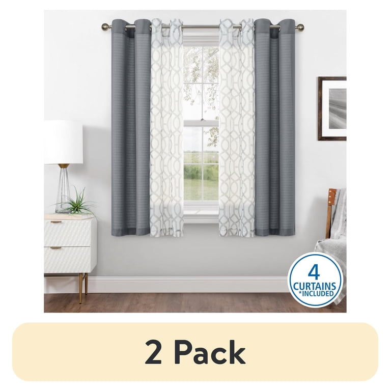 Mainstays Kingswood Sheer Grommet Curtain Panel Set, Gray, 4pc photo 1