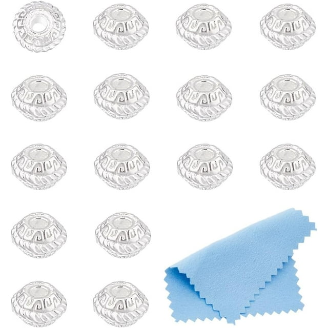 16 cuentas espaciadoras de plata de ley 925 de 3,5 x 2 mm, redondas y planas, sueltas, pequeñas, con paño de pulido.
