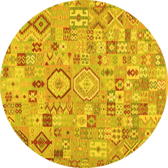 Ahgly Company Machine Washable Indoor Round Southwestern Yellow Country Area Rugs, 5' Round