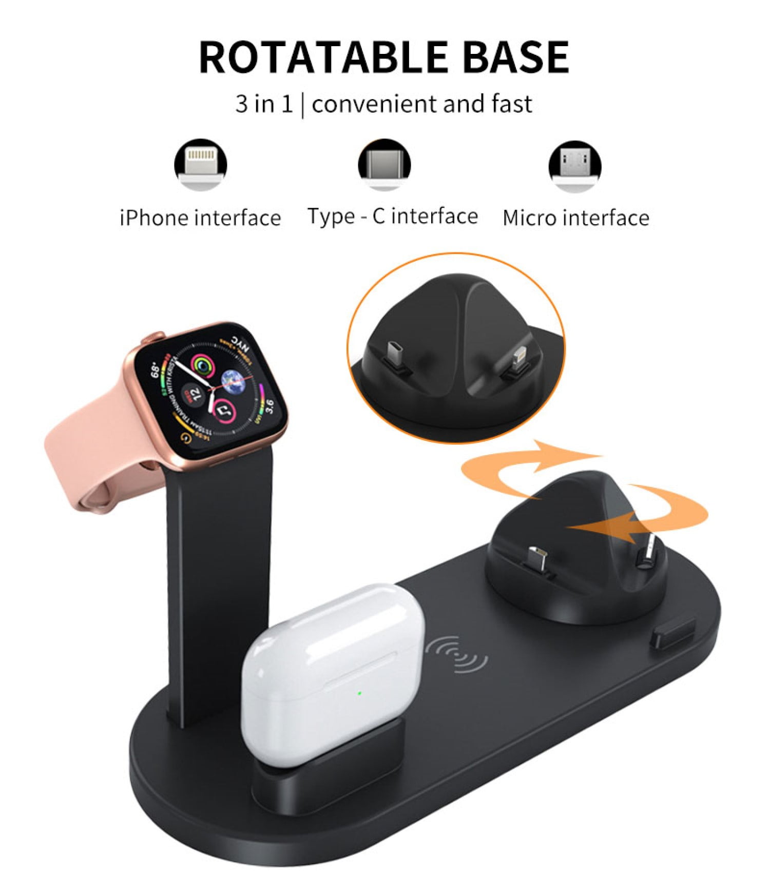6 in 1 Wireless Charging Station - Multi-Function Charging Dock, Qi 15W Fast Wireless Charger, Compatible with iPhones, Apple Watch, AirPods & Multiple Devices