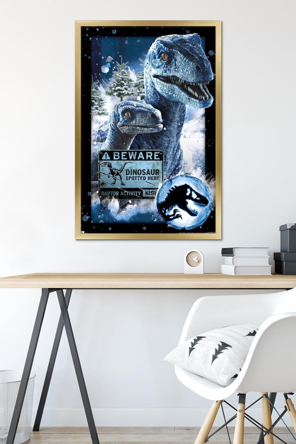 Jurassic World: Dominion - Dinosaur Spotted Here Wall Poster, 22.375" x 34" Framed