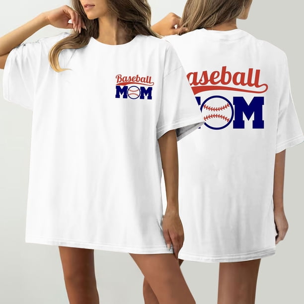 Fiudx Ofertas Flash Del Día Camiseta de Manga Corta con Cuello Redondo y Estampado Informal con Estampado Frontal y Trasero de Béisbol para Mujer