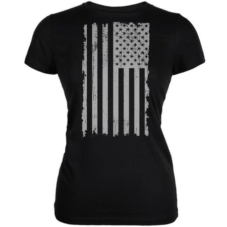 4th of July Distressed Grey Vertical American Flag Black Juniors Soft T-Shirt