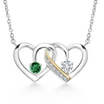 925 Silver and 10K Yellow Gold Green Nano Emerald and White Lab Grown Diamond Interlocking Heart Pendant Necklace for Women (0.60 Cttw, Round 4MM, Gemstone May Birthstone, with 18 inch Chain)
