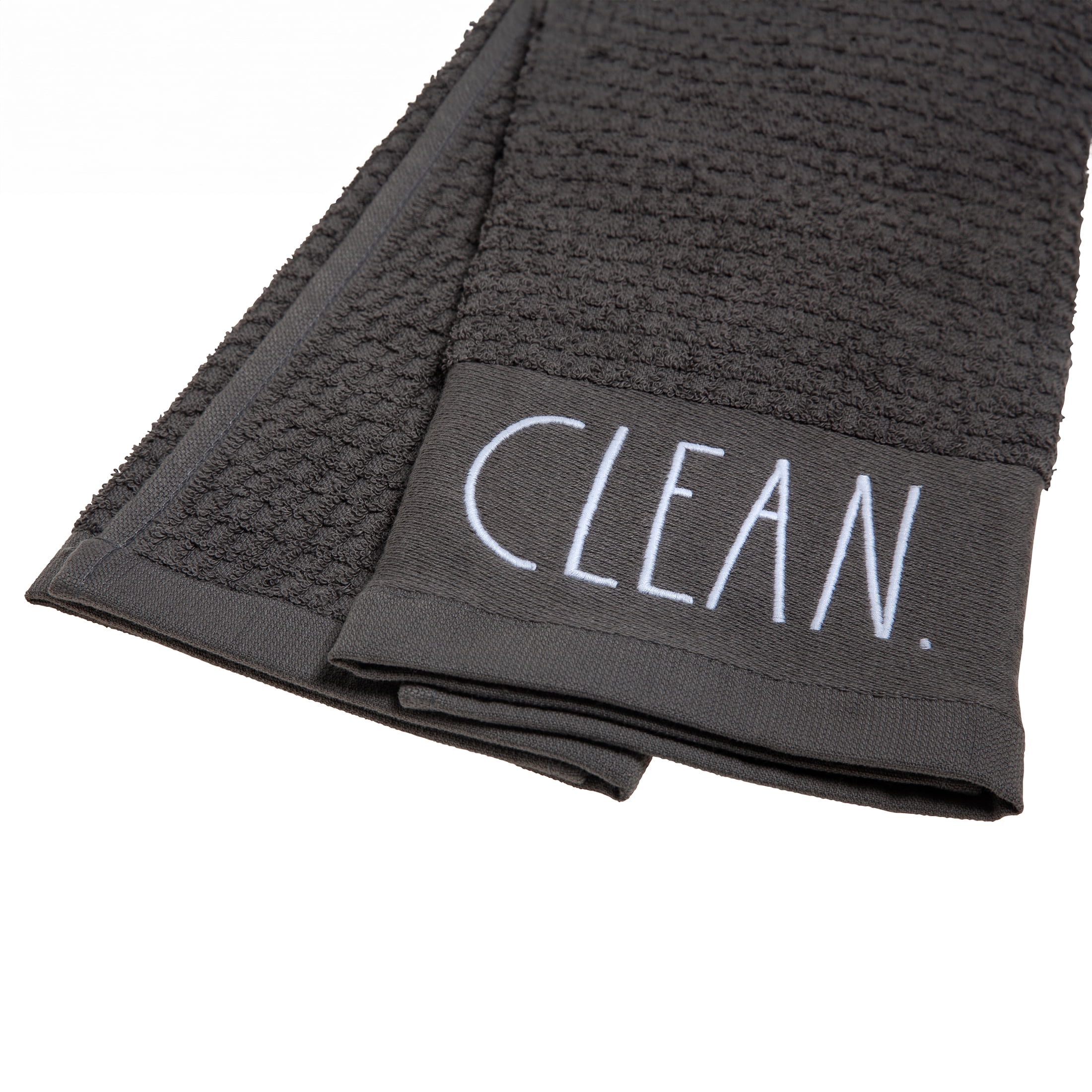 (2 pack) Rae Dunn Clean Kitchen Towel Set, 2 Pack, Gray & White