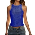 thumbnail image 2 of Shirts for Women under $10 Sleeveless Round Neck Sequined Top Blue L, 2 of 6