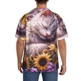 thumbnail image 3 of KLL Warm Sunflower Sleeping Cat Print Men's Shirt Short Sleeve Button Down Summer Cuba Beach Shirts- XX-Large, 3 of 5