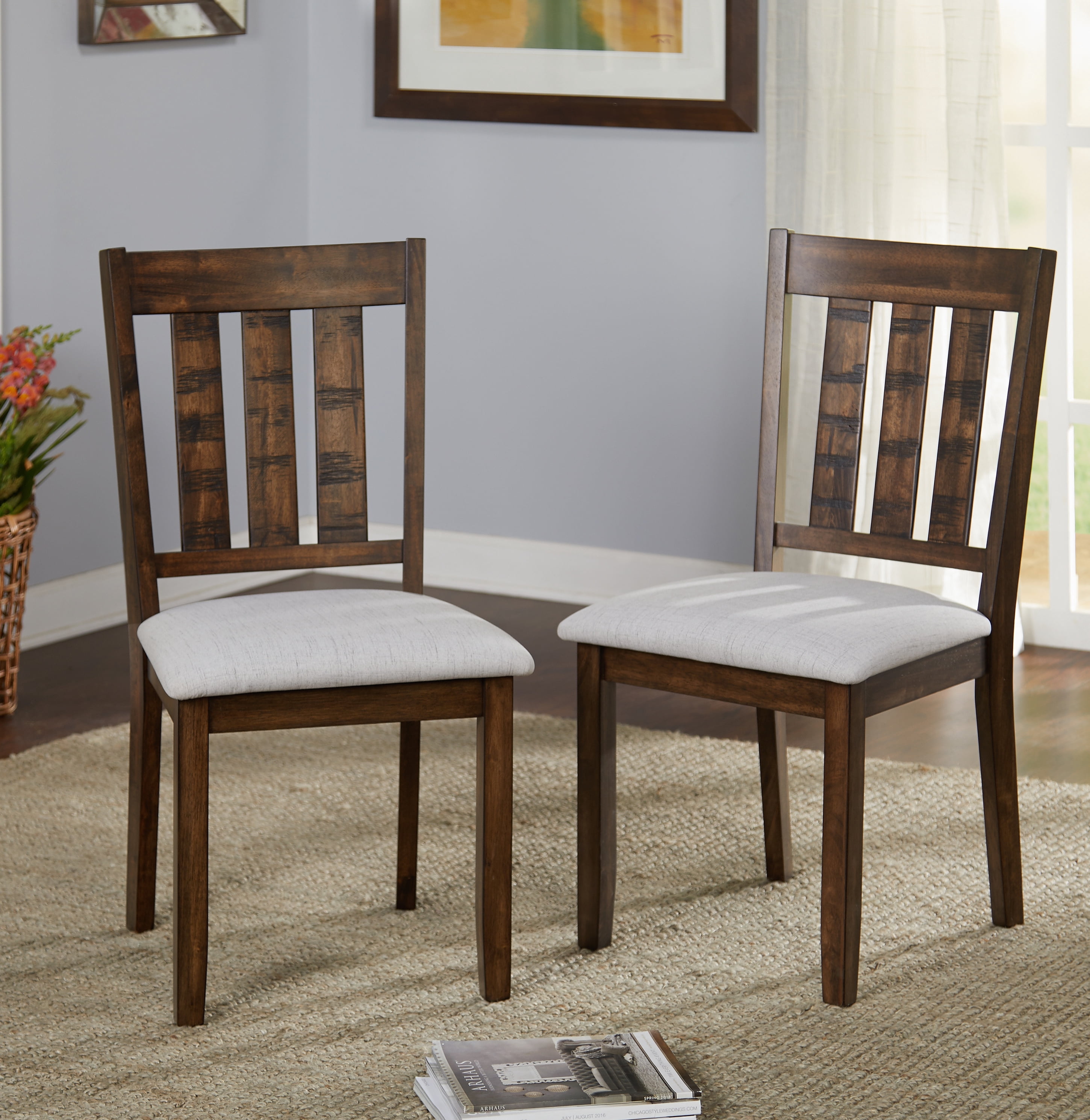 TMS Woodward 7-Piece Indoor Dining Set, Includes Table and Chairs, Brown/Gray