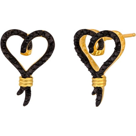 Knots of Love 14kt Yellow Gold over Sterling Silver 1/10 Carat T.W. Black Diamond Heart Earrings