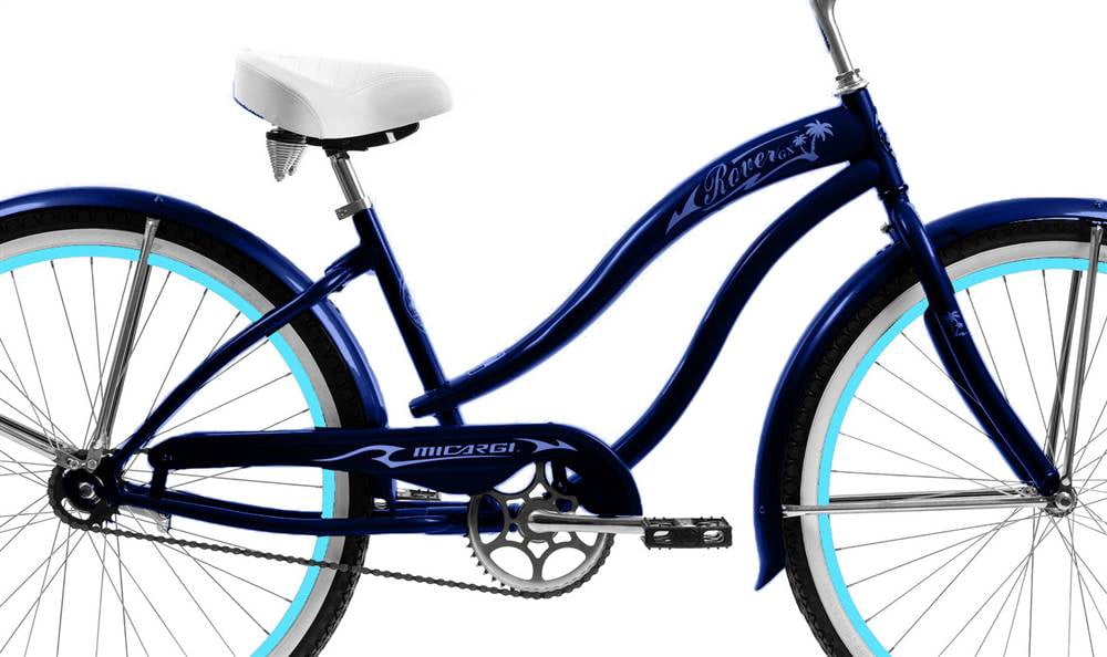 Micargi ROVER GX 26" Beach Cruiser Coaster Brake Single Speed Stainless Steel Spokes One Piece Crank Alloy BABY BLUE Rims 36H With Fenders Color: Dark Blue/Baby Blue