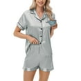 thumbnail image 5 of felwors Silk Pajamas for Women Set Short Sleeve Sleepwear Soft Button Down Loungewear 2 Piece Satin Pjs Shorts Set Grey, S, 5 of 8