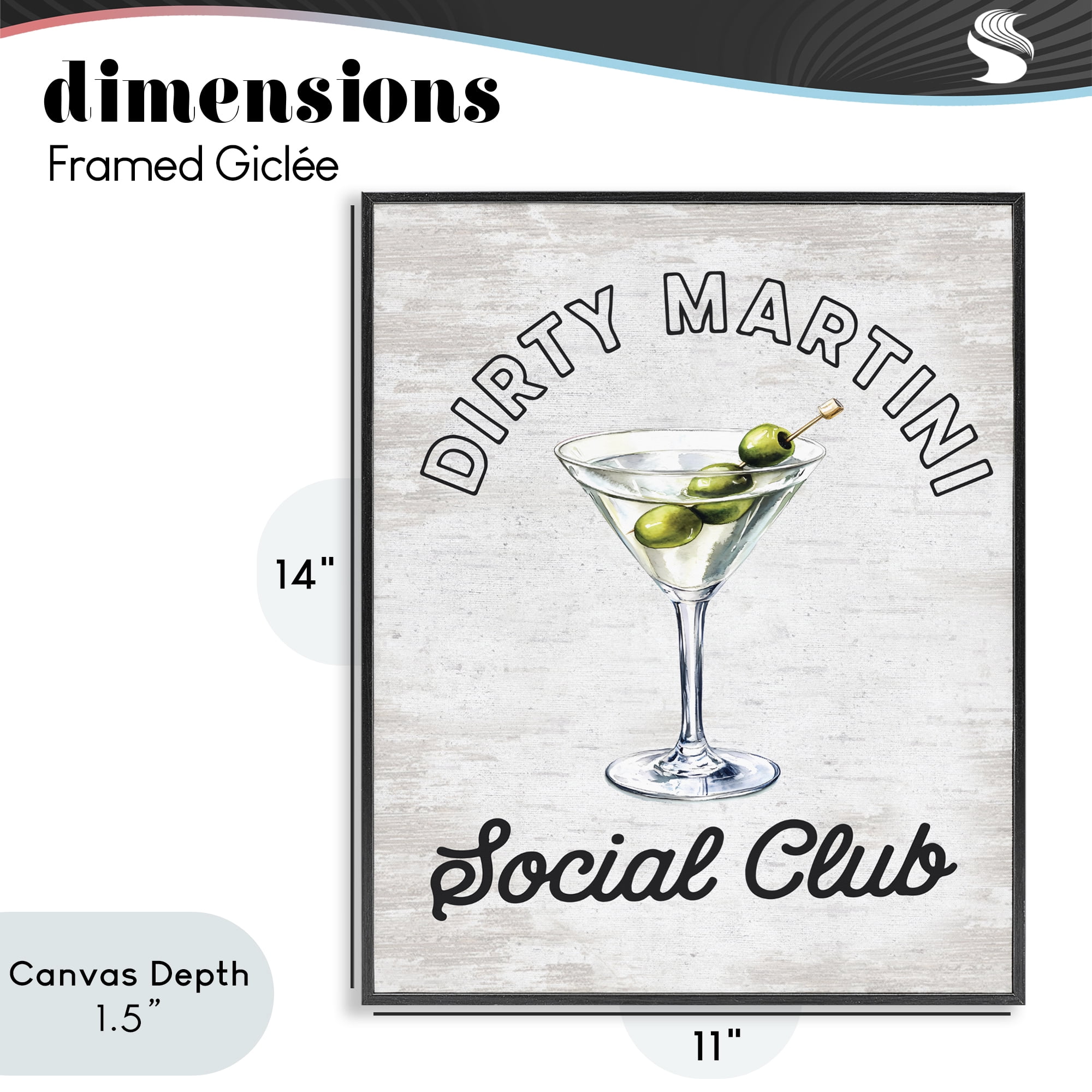 Stupell Industries Dirty Martini Social Club Black Framed Giclee Art, design by Lettered and Lined