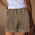 thumbnail image 5 of Women's High Waisted Lace Trim Shorts, Elastic Lightweight Summer Shorts with Fringe Hem and Pockets, Stylish Casual Flowy Shorts for Beach Vacation Daily Wear Brown M, 5 of 7
