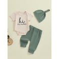 thumbnail image 4 of Hirigin Newborn Baby Boy Girl Clothes Outfits Hi I'm New Here Letter Embroidered Short Sleeve Romper and Pants Hat 3Pcs Coming Home Outfit, 4 of 8