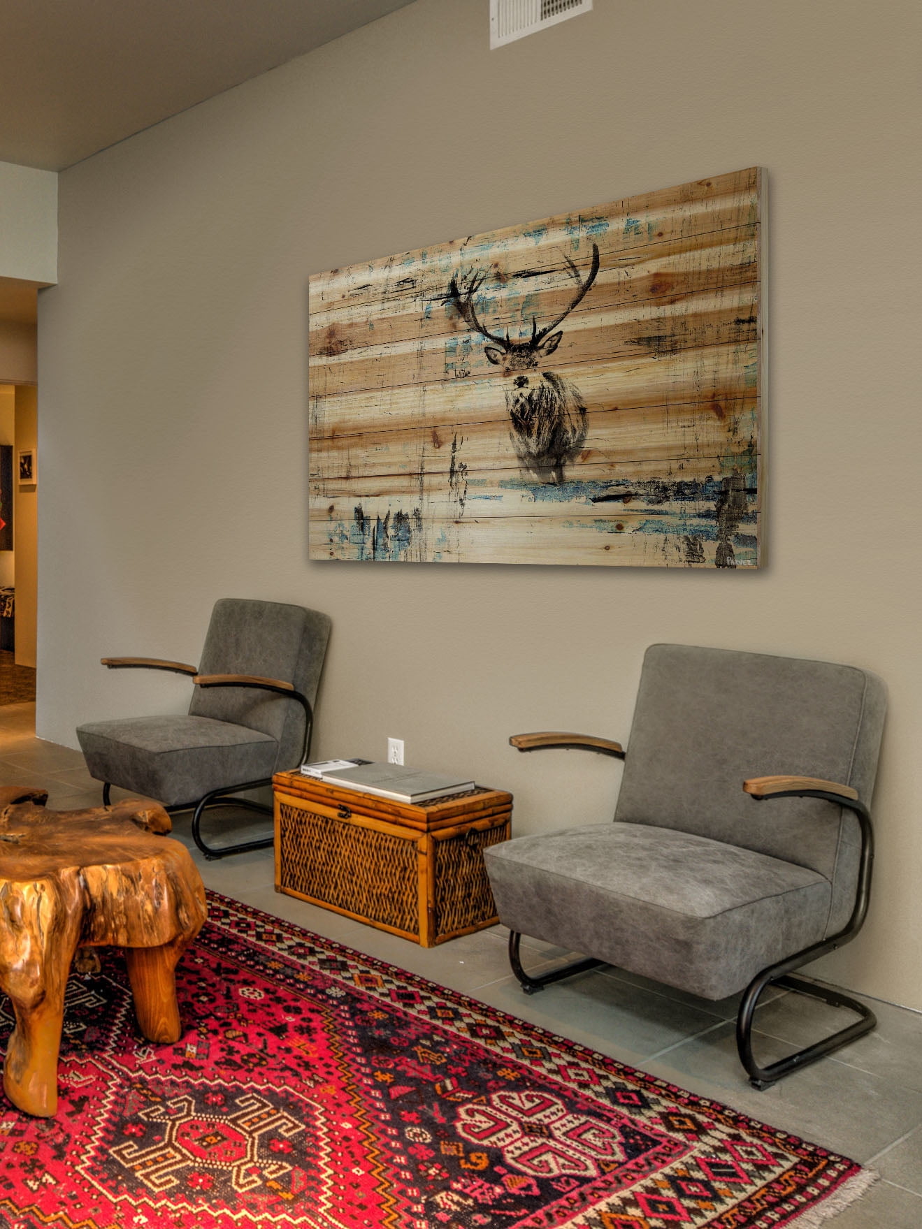 "Looking for the Herd" Painting Print on Natural Pine Wood