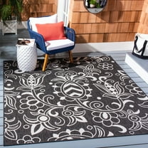 SAFAVIEH Beach House Robynne Botanical Indoor/Outdoor Area Rug, Black/Light Gray, 6'7" x 6'7" Square