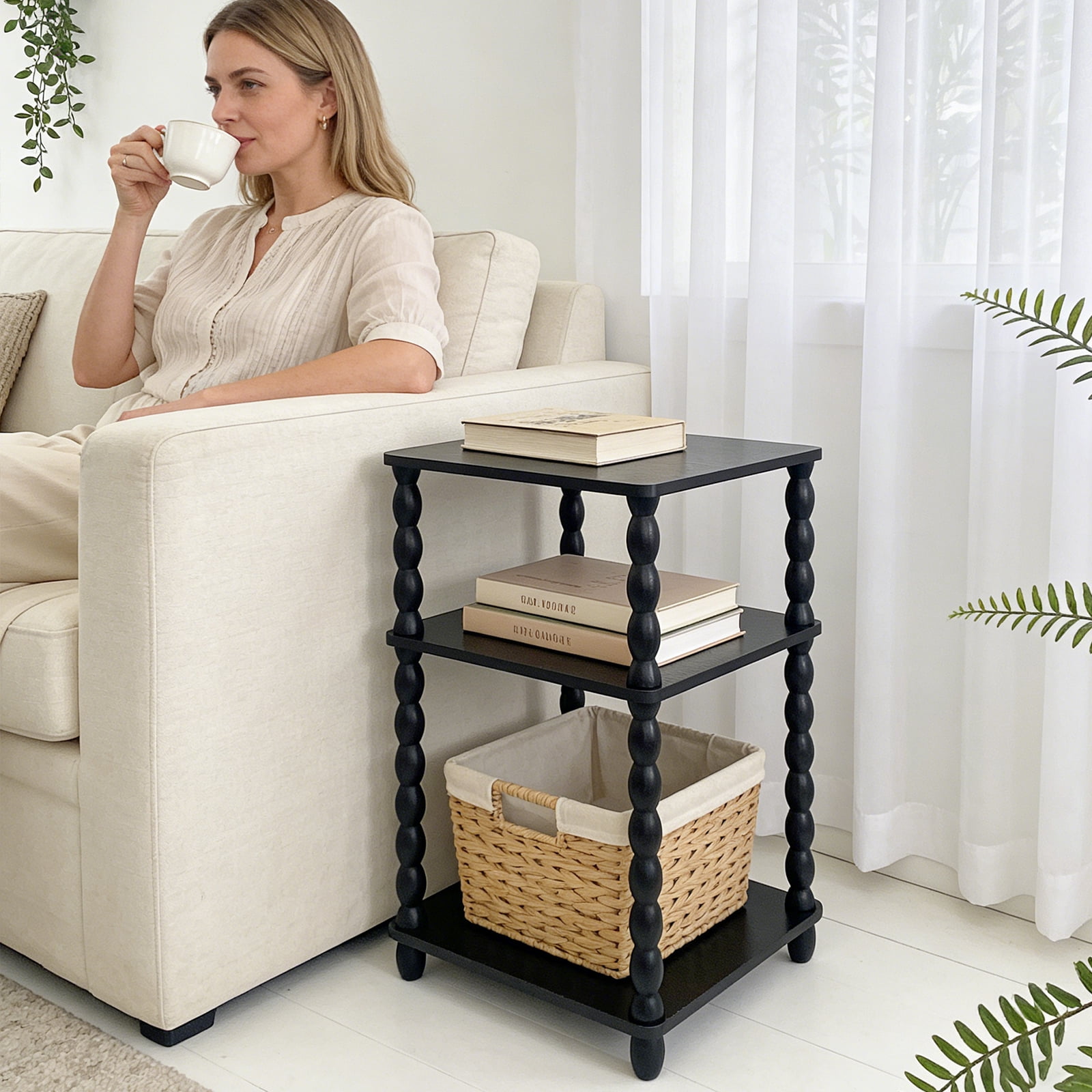 Wooden Side Table, Small End Table with Storage Shelf,  Bedside Coffee Table Night Stand for Living Room, Bedroom, Office and Small Spaces oak Black Rustic Brown
