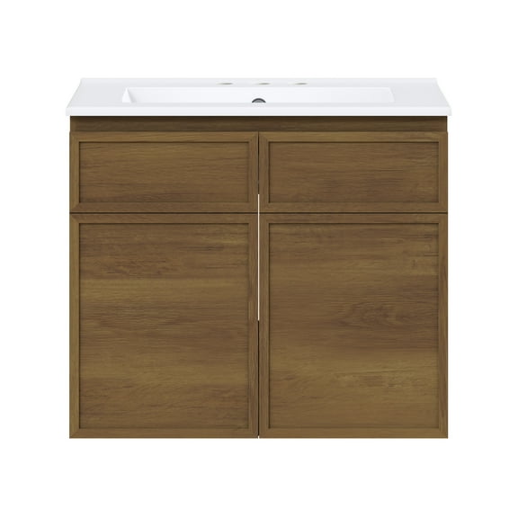 St. Tropez 24" Wall-Mounted Bathroom Vanity in Brown Oak with 3-Hole Centerset Sink Top