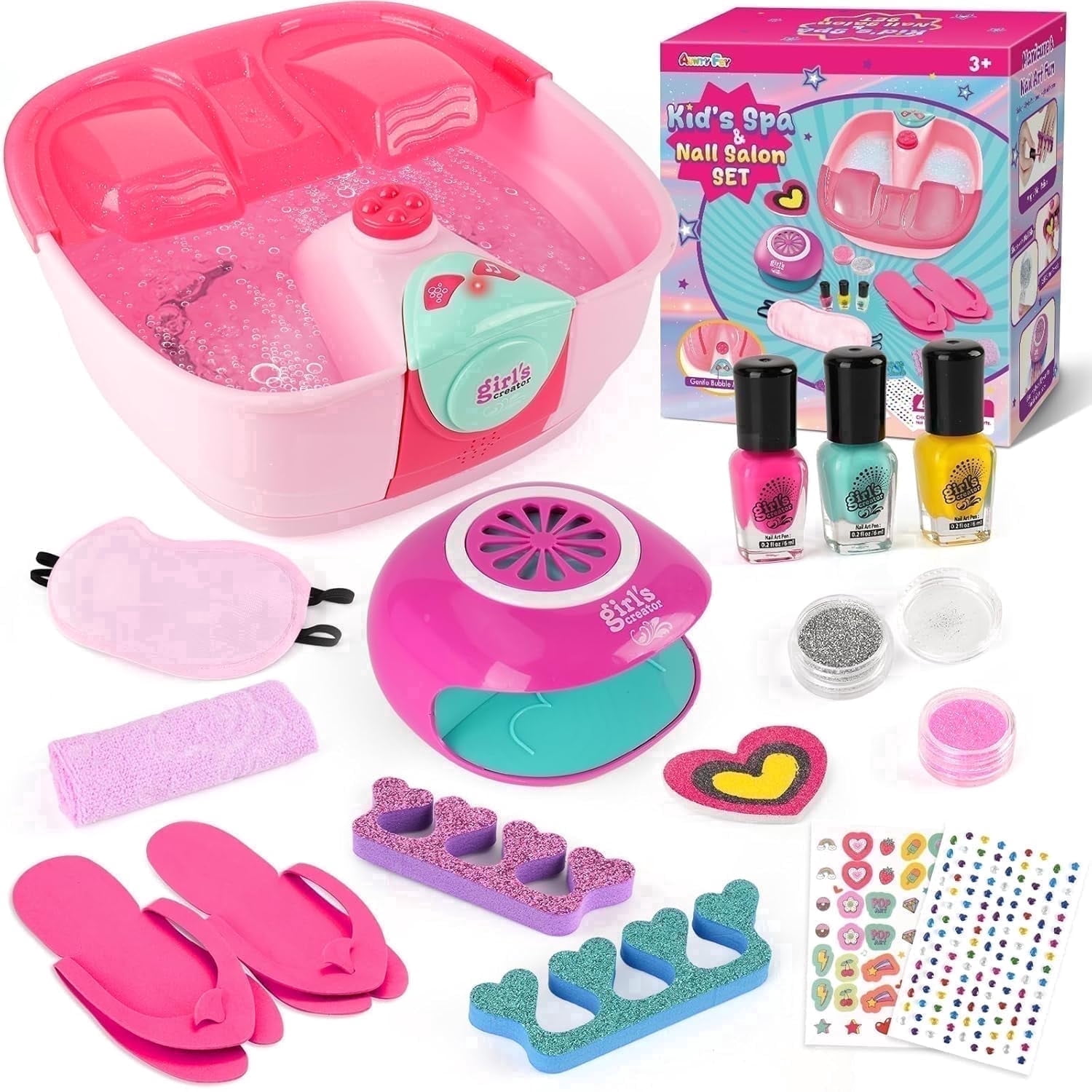 AuntyFey Kids Spa Kit for Girls, Foot Spa Manicure Pedicure Set, Birthday Gift for Girl