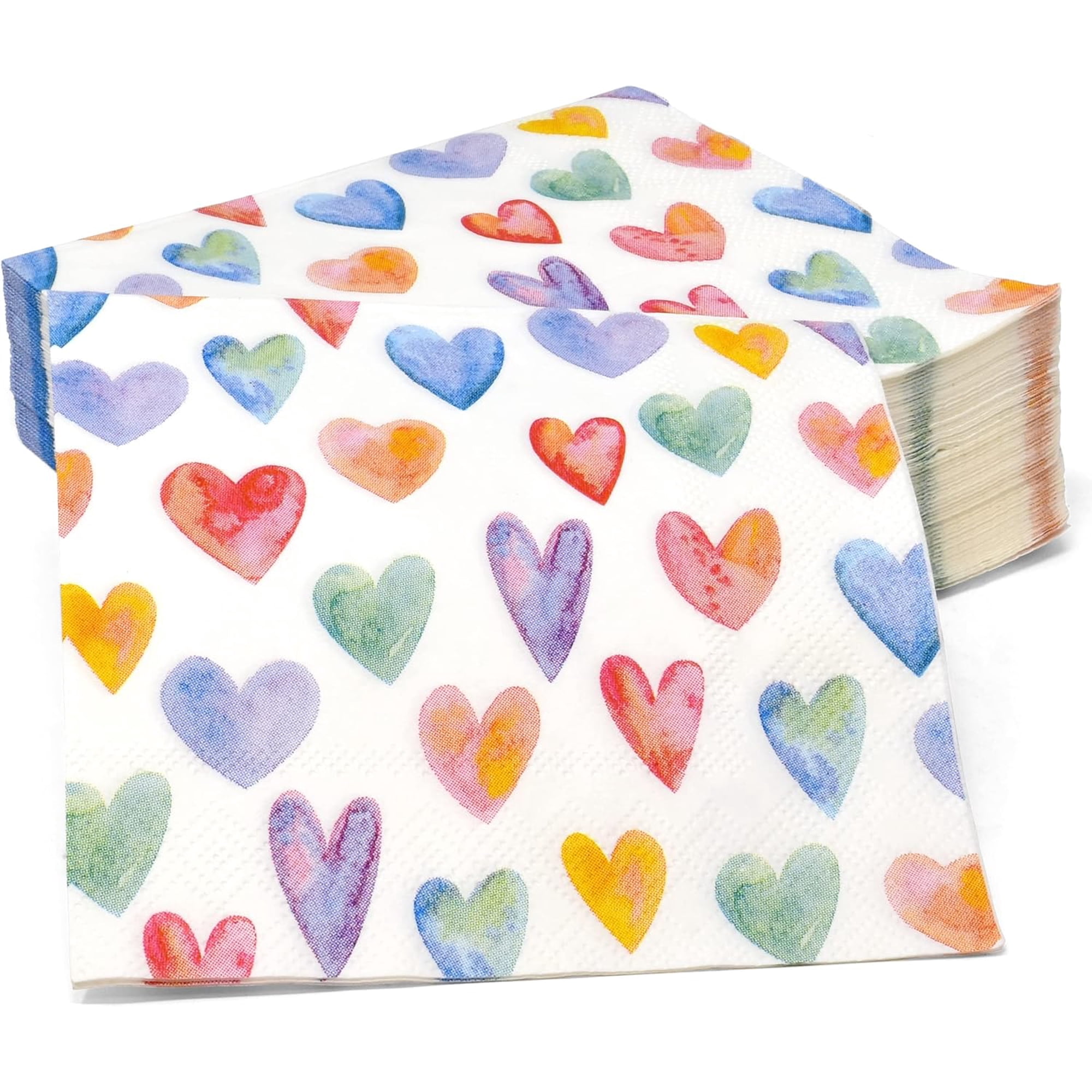 Gift Boutique 100 Colorful Heart Cocktail Beverage Napkins Disposable Paper Love Hearts Dessert Napkin for Spring Summer Valentine's Day Wedding Tea Party Bridal Baby Shower Supplies Tableware Decor