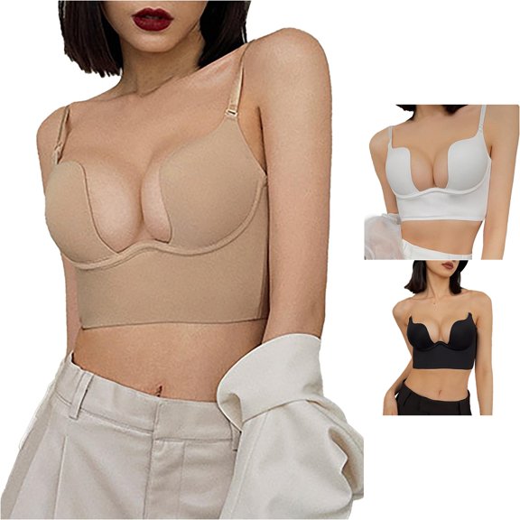 PMVFHDE Women Solid Low Back Bras Underwired U Shape Backless Multiple Convertible Straps Wire Bra Beige - L