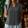 thumbnail image 2 of Womens Button Down Shirt Casual Ruffle Short Sleeve V Neck Textured Trendy Summer Tops Work Blouse (S, Gray), 2 of 6