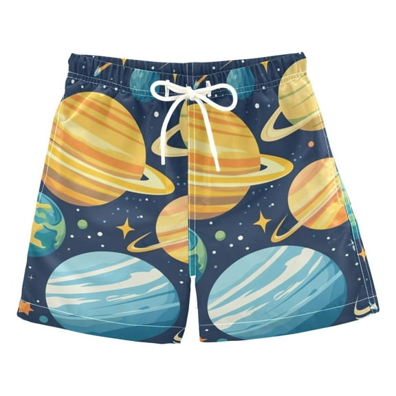 Cartoon Solar System Planet Boys Swim Trunks Quick Dry Boy Swim Shorts for 3-14 Years