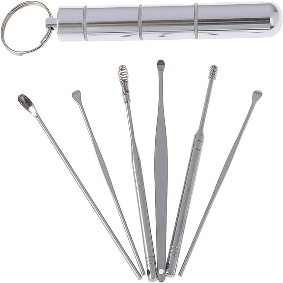 Bexikou 1 Set Earpick Stainless Steel Ear Wax Removal Tool Portable Ear Pick Remover Kit Home Care Supplies, Silver
