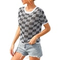 thumbnail image 4 of Mialoley Hauts Tricotés pour Femmes, Manches Courtes Col Rond Patch Tricot Coloré Décontracté Fête Rue Printemps Été Chemise, 4 of 9