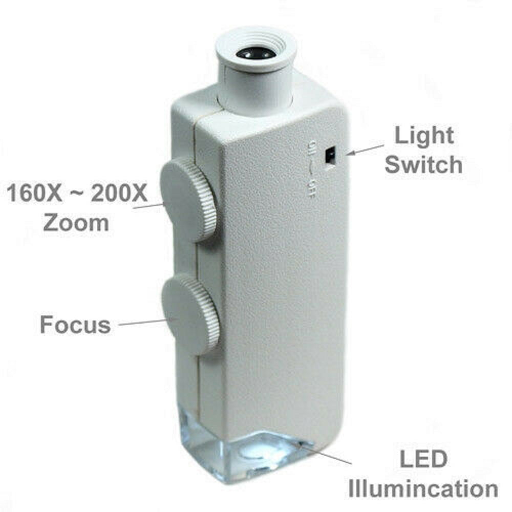 Magnifier 200x-240x UV Light Pocket LED Jewelers Magnifying Glass Jewelry Loupe 